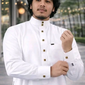 ব্যান্ড কলার সাদা এরাবিয়ান জুব্বা